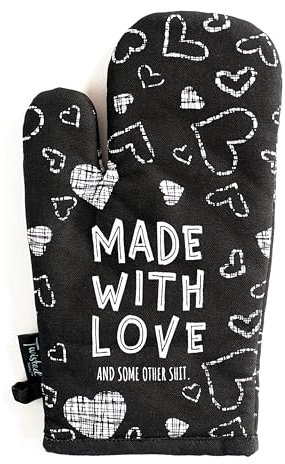 Twisted Wares Lustige Ofenhandschuhe mit Sprüchen, Made with Love, Küchengeschenke, Baumwoll-Leinen-Topflappen, Gastgeberin und Küchengeschenk, lustiges Geschenk für Erwachsene