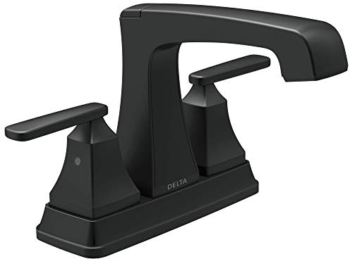 Delta Faucet Ashlyn Centerset Badezimmer Wasserhahn, Schwarz Waschbecken Wasserhahn, 2 Griff Badezimmer Wasserhahn, Diamantdichtungstechnologie, Metallabfluss-Montage, Mattschwarz 2564-BLMPU-DST