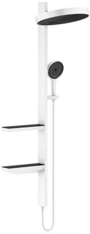 hansgrohe Duschsystem Rainfinity Regendusche 360 Unterputz (Kopfbrause, Duschkopf, Duschstange, Thermostat, Schlauch, Ablagen, 3 Strahlarten) Mattweiß