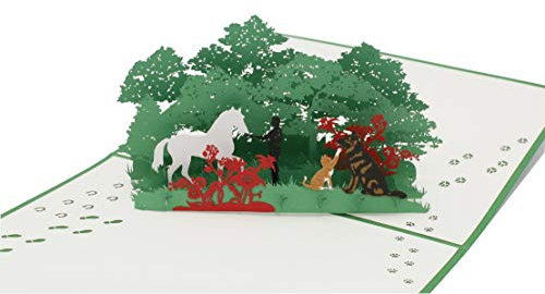 design3dkarten® Pferde, Hund, Katze, Natur, Tiere, Wildpferde, Tierliebhaber, 3d Klappkarte, Pop Up Karte, Glückwunschkarte, Grußkarte, Geschenkkarte