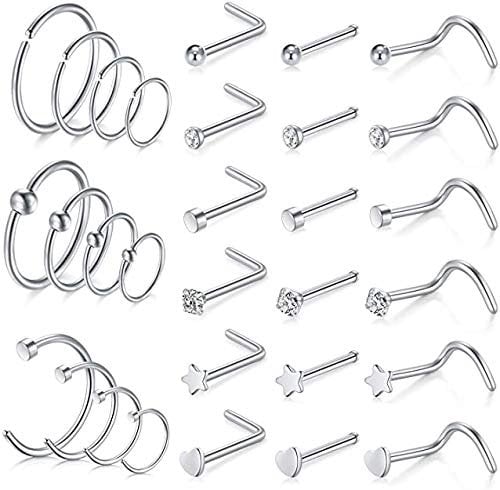 Incaton 20G Nose Studs & Hoops - Stainless Steel, Silver & Rose Gold Nose Piercing Jewelry