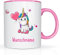 Tasse mit Namen und Einhorn Motiv Bedruckt Namentasse Namensbecher Einhorn mit Herz für Mädchen Kindertasse Weiß/Rosa Unicorn Geschenktasse Spruchtasse Keramik mit Druck Kinder Tasse 330ml