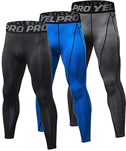 YUSHOW 3er Pack Kompressionshose Herren Laufhose Lang Sport Leggings Atmungsaktiv Tight Fitness Funktionswäsche Unterhose Lang für Männer
