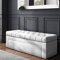 R&M Furnishers Duke Ottoman storage Box - Plush Velvet with Matching Fabric Buttons- Footstool Chesterfield Upholstered Coffee Table- end of bed bench, Silver, 120x40x38 cm