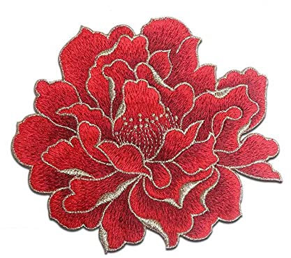 Sourcemall Aufnäher mit Pfingstrosen, bestickte Blumenapplikationen für DIY-Kleidung, Jacken, Jeans, Rucksäcke, Hüte, Kunsthandwerk, Näharbeiten