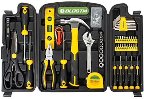 BLOSTM Malette Outils 54 Pièces - Kit Outils Bricolage - Boite a Outils à Main Essentiels pour Maison, Bureau, Garage avec Boîte de Rangement Portable, Marteau, Tournevis, Clés Hexagonales, Pinces