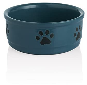Sweejar Ceramic Dog Bowls with Paw Pattern, Dog Food Dish for Medium Dogs, Porcelain Pet Bowl for Water 35 Fl Oz (Fog Blue)