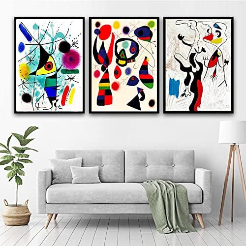 Joan Miro Poster Moderner Surrealismus Leinwandmalerei Abstrakte Ausstellung Kunstdrucke Wandkunstbild für Wohnkultur19,6 x 27,5 (50 x 70 cm) x 3 Kein Rahmen