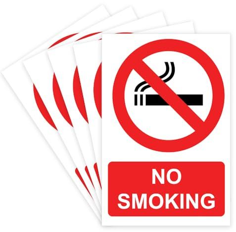 RDLCAR No Smoking Signs Rigid PVC Pack of 5 Durable Safety Warning Signs 100mm x 300mm for Public Places and Restricted Areas