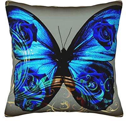 ASEELO Kissenbezüge, Schmetterling, mit unsichtbarem Reißverschluss, für Sofa, Bett, Garten, Auto, 30/40/45/50 cm, Blau