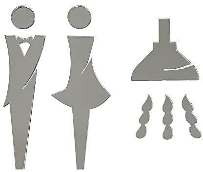 Pictogramme Douche. Douche Homme, Douche Femme. Plaque de porte douche 3D. Noir, Blanc, or ou argent - Plexi miroir argent -