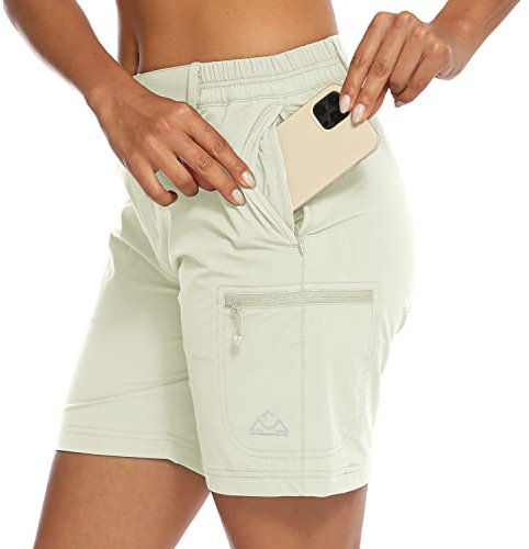 donhobo Women's Outdoor Walking Shorts, Ladies Summer Cargo Shorts Lightweight Quick Dry Waterproof Stretch Shorts Trousers with Zipped Pockets White L