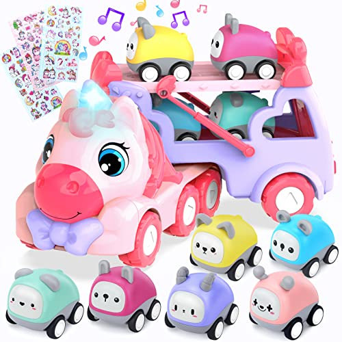 seveclotree Kinderspielzeug Auto für Mädchen,Spielzeug ab 2 Jahre,7 in 1 Transporter LKW Spielzeug für Kinder mit Licht und Musik,Geschenk für Mädchen Jungen 3 4 5 6 Jahre