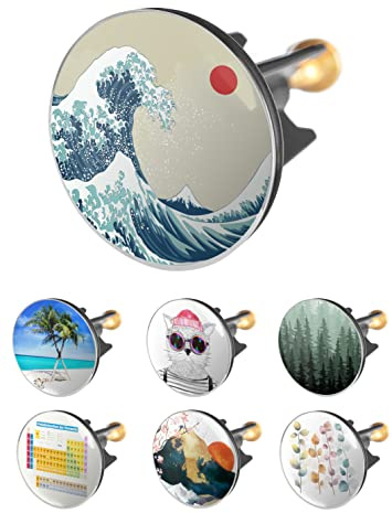 arteneur Waschbeckenstöpsel 40mm mit Motiv Japan Welle | Excenterstopfen mit Edelstahl-Kopf, extra schwere Messingschraube für stabilen Halt, höhenverstellbar 65-85 mm, rostfrei