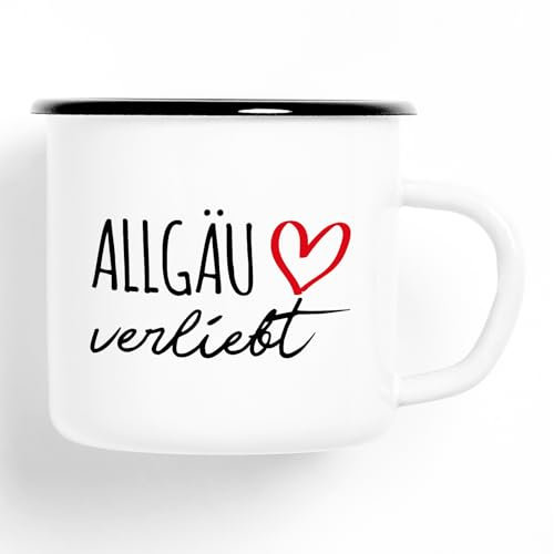 Huuraa Emaille Tasse Allgäu verliebt Geschenk 300ml Vintage Emaille Becher Allgäu Geschenkidee
