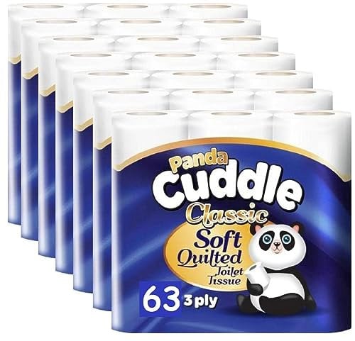 3 Ply Toilet Tissue Roll Panda Cuddle Classic Soft Quilted Toilet Rolls- Super Quality Comfort. (7 Pack of 9Rolls / 63 Rolls)