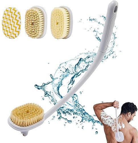 Rückenbürste Badebürste Dusche Duschbürste mit Langem Stiel, 3-in-1 körperbürste zum Duschen Abnehmbarer Rückenschrubber für Senioren Männer und Frauen, Dusch Bürste Shower Body Brush