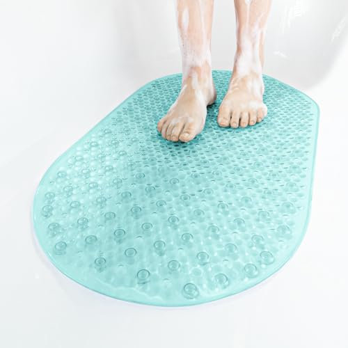 HITSLAM Oval Badewannenmatte rutschfest, 68 x 38 cm Antirutschmatte für Badewanne, Maschinenwaschbar Duschmatte rutschfest mit Saugnäpfen, BPA frei Badematte Schimmelresistent, Grün