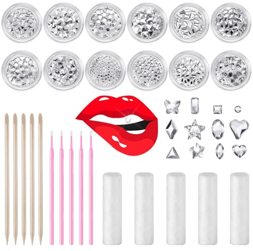 Leelosp 480-teiliges Zahn-Edelstein-Set, DIY Zähne, Kristalle, Schmuck, modische Zähne, Edelsteine, künstliche Kristalle, reflektierende Ornamente (ohne Kleber) (weiß)