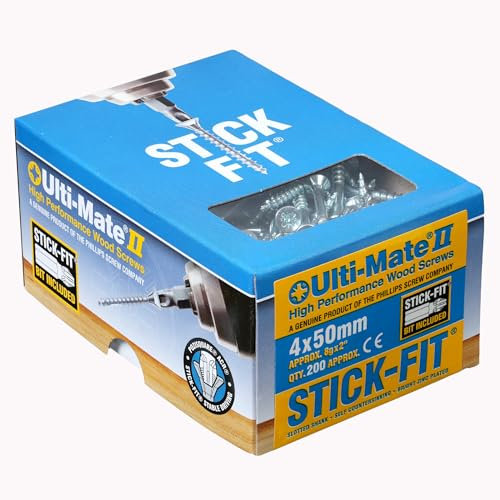 Ulti-Mate Woodcrews - Caja de 200 unidades, chapado en zinc brillante, 4,0 x 50 mm