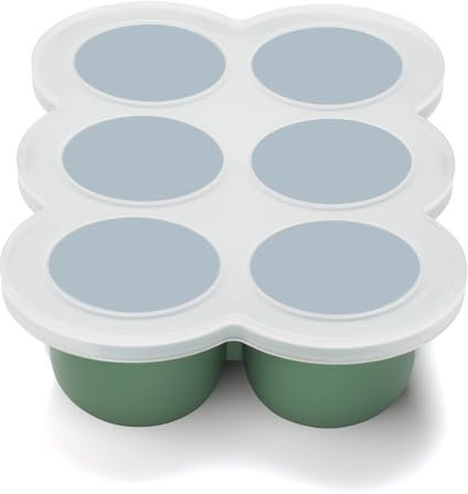 btrfe Baby Food Freezer Tray with Lid, 6 x 90ml Silicone Perfect Storage Container for Homemade Baby Food, Breast Milk, Fruit Puree & Vegetables (Green)