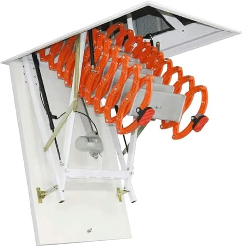 Alloy Attic Access Ladder Concertina Loft Ladder Extended Pull Down Attic Ladder Indoor Attic Stairs Telescoping Ladder Roof Ladder*1pc (B 70x90cm/27.5x35in)
