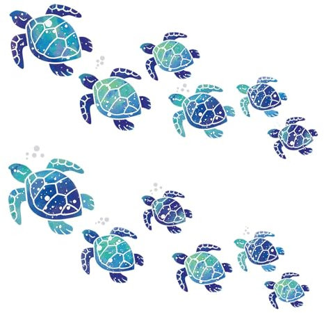 Tartaruga da 12 Pezzi Adesivi Murali per Bagno, Blu Impermeabile Decorativi, Adatto per Vasca, Camera da Letto e Cameretta dei Bambini