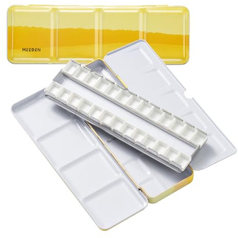 MEEDEN Leere Aquarell Malkasten: Reise-Tuschkasten mit 26 halben Pfannen - tragbare Metall Wet Dose für Gouache Watercolor, Künstler Studenten (Gelb)