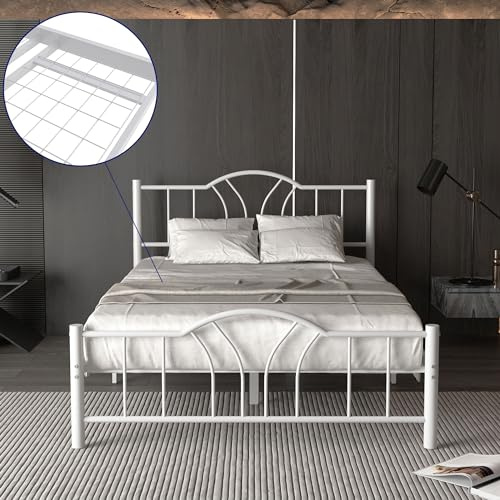 AVENSIS Bella 4ft Heavy Duty Mesh Base Metal Platform Bed Frame Base Mattress Foundation, Premium Strong Steel Support, Under Bed Storage Space, Easy Assembly, Small Double, White