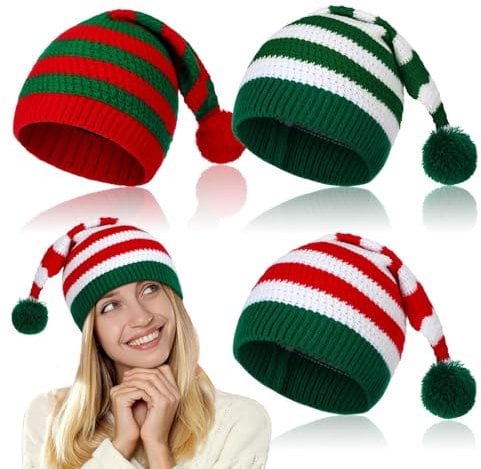 JEKAVA 3 Stück Weihnachten Mütze Damen Weihnachtsmütze Herren Wintermütze Strickmütze Nikolausmütze Weihnachten Party Hat für Erwachsene (Erwachsene)