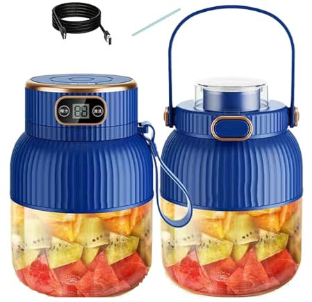 Multifunctional Portable Juicer Cup with Digital Display, Portable Smoothie Blend, Portable Juicer Blender, For Smoothies, Shakes, Friuit (White) (1, blue)