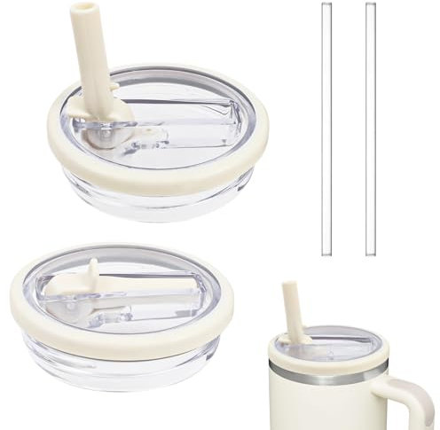 2 Pièces Stanley Cup Couvercle Étanche, Remplacement de Couvercle pour Gobelet Stanley 40 oz, Couvercle Sécurisé avec Paille Compatible avec Les Bols Stanley, Blanc