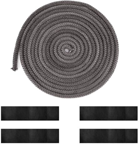 Fireplace Seal Rope, 0.24inx9.84ft Graphite Impregnated Fiberglass Rope Seal Gasket Replacement, Wood Stove Glass Door Flat Gasket for Fire Stoves Wood Burning Accessories