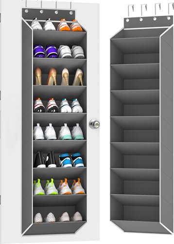 KYEVIS Organizadores de almacenamiento de zapatos para puerta con bolsillos profundos, zapatero de puerta para armario estrecho y dormitorio, almacenamiento colgante de 8 capas, se adapta a 16-20