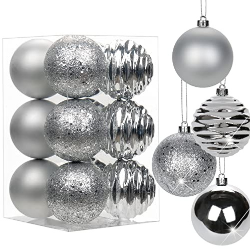 12er-Set 8cm Christbaumkugeln Set Weihnachtsbaumkugeln Kunststoff | Weihnachtsbaumschmuck mit Aufhängeöse Weihnachtsbaumschmuck für Hochzeit, Feiertage, Party, Weihnachten, Heimdekoration