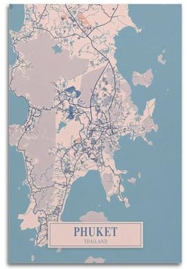 UNSGA Vintage-Karten-Poster, Asien, Thailand, Phuket, Poster, dekorative Malerei, Leinwand, Wandposter und Kunstdruck, moderne Familienschlafzimmer-Dekoration, Poster, 40 x 60 cm