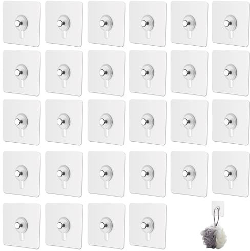 Vierone 30 Pcs Self-Adhesive Picture Hooks No Drilling, No Nails, Transparent, Acrylic & Stainless Steel, Hook Type, Suitable for Drywall, Brick, Concrete, Wood, Metal, Tile