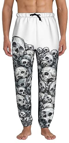 XVBCDFG Herren-Jogginghose mit gestapelten Totenköpfen, Jogginghose mit Taschen, 3D-Leggings, mehrfarbig, XXL