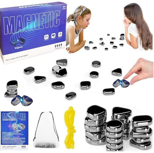 Magnetisches Schachspiel, tragbares magnetisches Strategiespiel mit Seil für Party & Reisen (BLUE)
