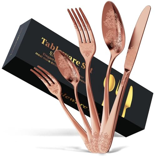 DRAGON RIOT Set di posate per 6 persone, 30 pezzi, in acciaio inox, oro rosa, elegante set di posate con coltello, forchetta, cucchiaio, Cutlery Set per casa, feste, ristorante
