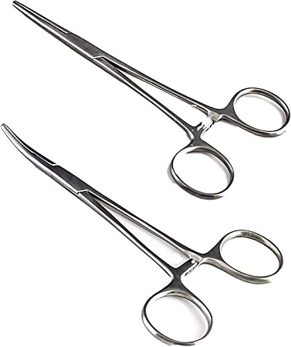 Set di pinze per piercing autobloccanti, in acciaio inox di alta qualità, con denti di sega, per artigianato fai da te e cura degli animali (confezione da 2) (Straight+bend)
