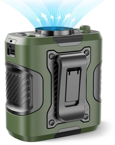 Koonie Portable Waist Clip Fan, Wearable Belt Personal Fan with 100 Levels Speeds, 13500RPM Strong Airflow, Rechargeable Battery Supports 24H Use Time, Cool Clip Under Shirt for Outdoor Jobsite,Green