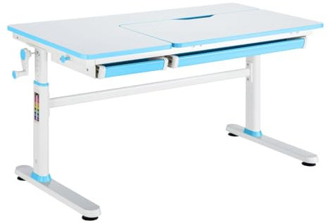 DELUKE® Kinderschreibtisch Höhenverstellbar Maja - 120x60cm, Mit Stauraum | Rechteckige Form | Kindertisch Basteltisch Kinder Maltisch, Blau