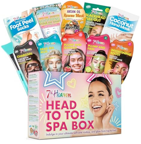 7th Heaven Head to Toe Spa Gift Set (Includes Hair and Peel Off Face Masks, Blackhead Strips, Undereye Gels and a Spatula) - Genuine Face Masks Skincare Gift Set