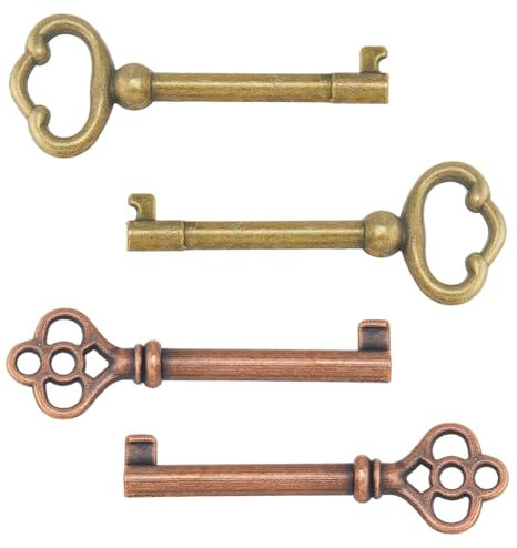 DICOSMETIC 4 Pièces 2Styles Clés de Squelette Vintage Creux Clé de Barillet en Alliage Clé Universelle de Remplacement de Squelette pour Portes de Placard Tiroirs de Commode Horloge de Sol