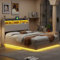 LIVLUX Lit Coffre 160 x 200 cm,avec Éclairage LED et Port USB,Lit Double Rembourré avec Rangement et Tete de lit,pour Adultes et Adolescents,Velours (Beige B, 160 x 200 cm)