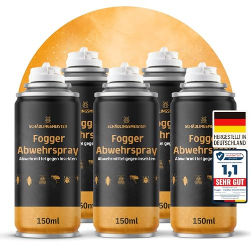 Fogger – Abwehrmittel gegen Insekten – 750ml – Mit Zitroneneukalyptusöl – Wirkt gegen Schaben, Flöhe, Motten, Milben, Wanzen & mehr – Insekten Vernebler – Für Innenräume – Made in Germany (5x150ml)