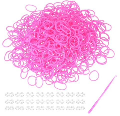 sourcing map 600 Pcs Loom Rubber Bands Kit with 25 Pcs S-Clips 1-Hook Rubber Bands Refill Bracelet Making Kits for Weaving DIY Handcrafts Gift, Pink
