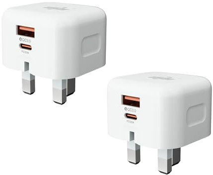 2-Pack 30W Dual-Port Multi USB Charger Plug UK USB C Plug Fast Charger PD Power Adapter + QC Wall Plug Multiport Mains Type C Charging Plug for iPhone 16 15 14 13 12 11 Pro Max XS XR 8, Samsung
