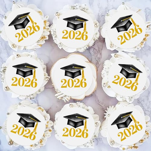 Blumomon 48Pcs Pre-Cut Edible Graduation Cupcake Toppers 2026 Graduation Hat Wafer Paper Cake Decorations Picks Graduate Commencement Party Cake Decorations Supplies